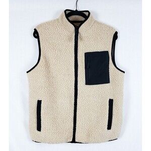 Old Navy Retro Sherpa Vest Mens S Cream Outdoor Utility Hiking Gorpcore Fleece